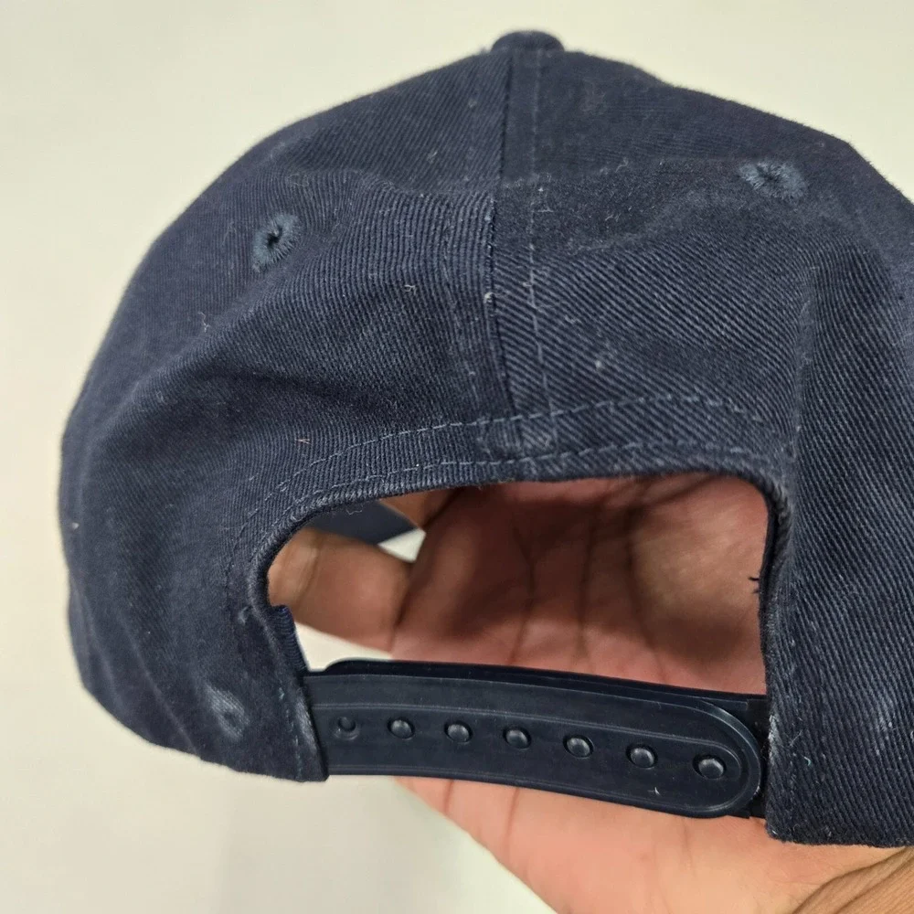 True Religion Men Hat OS Blue Embroidered Script‎ Logo Snapback Cap